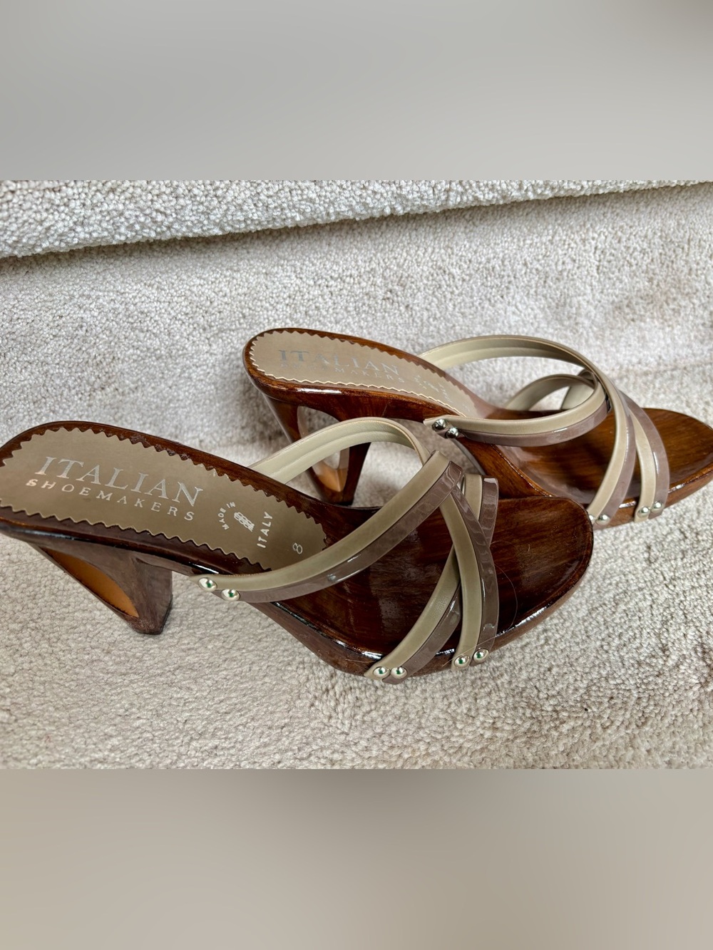 Italian Shoemakers Women's Nude Patent Leather Cross-Strap Mules